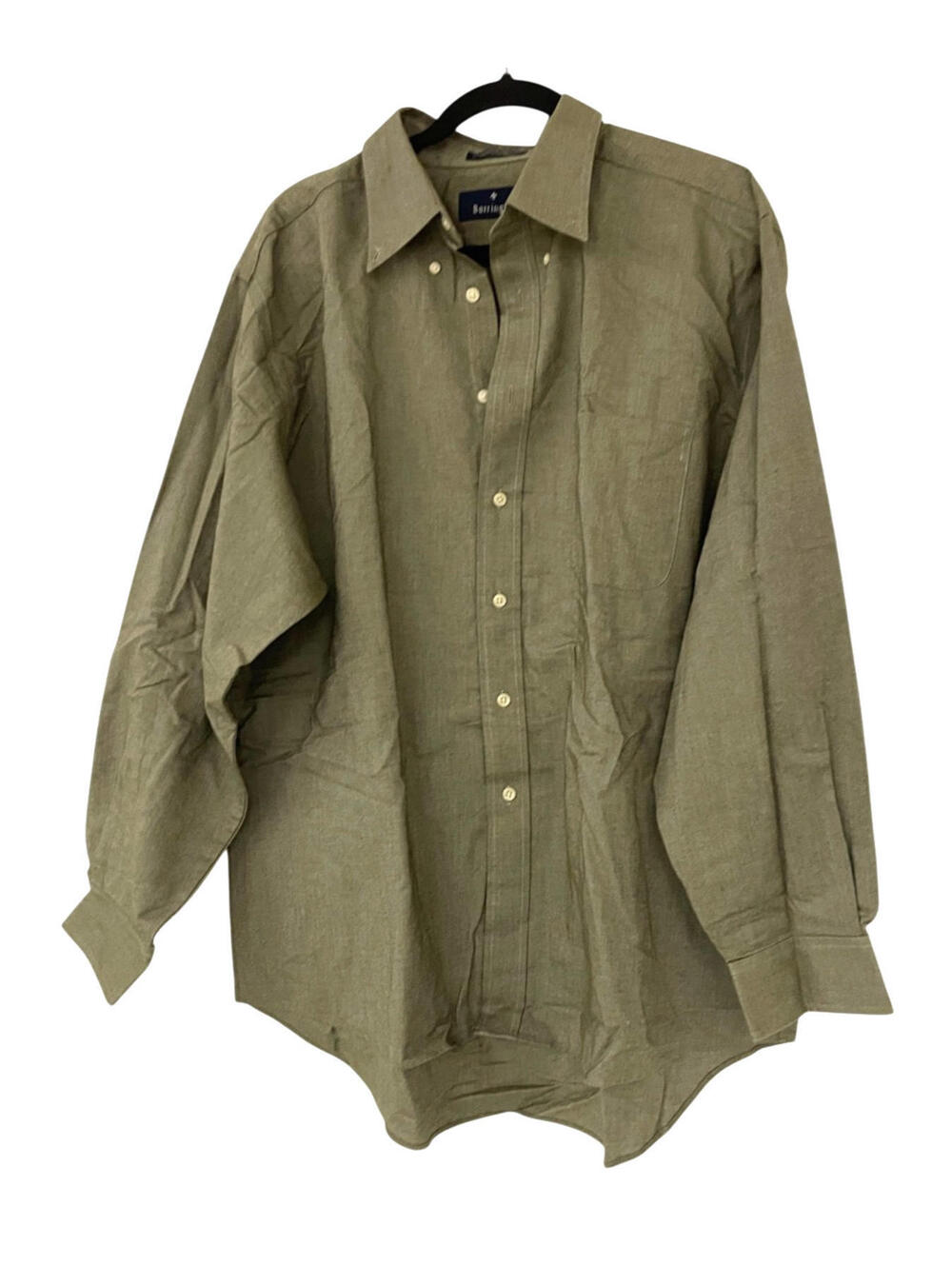 Barrington Mens Oxford Dress Shirt Olive Green 17 34/35 Long Sleeve Wrinkle Free